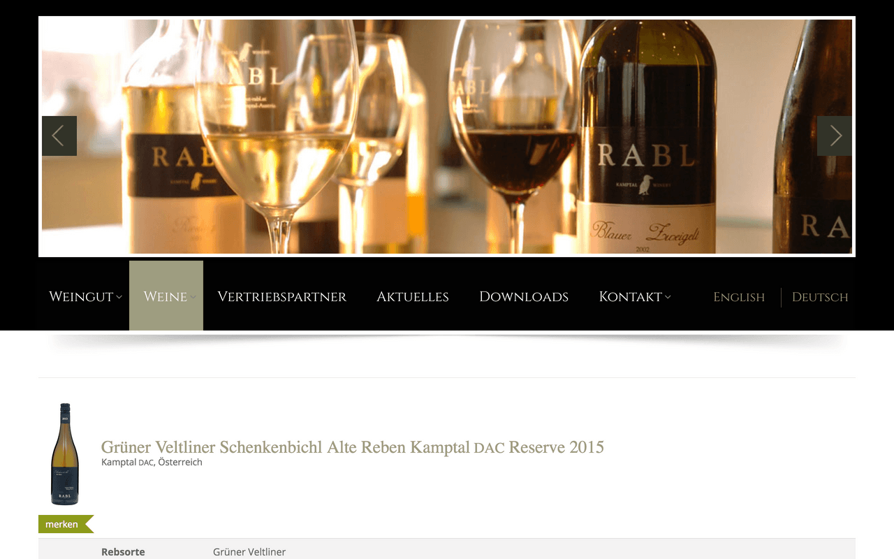 Weine in der eigenen Website